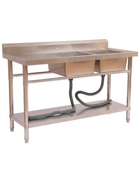 Commercial Stainless Steel Double Bowl Sink with Right-Hand Bowls &amp Undershelf 1400 x 600 x 850mm | Stalwart DA-WUS14060RIGHT