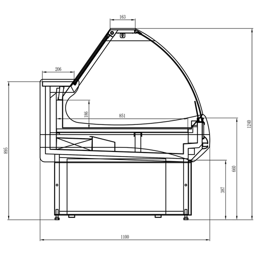 Serve over Deli counter Curved glass front Width 1350mm | Stalwart DA-BLUEL116