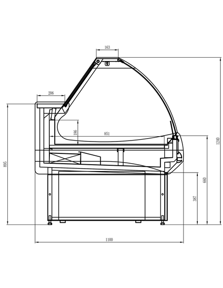Serve over Deli counter Curved glass front Width 1350mm | Stalwart DA-BLUEL116