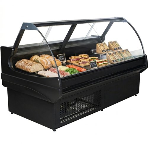 Serve over Deli counter Curved glass front Width 1350mm | Stalwart DA-BLUEL116
