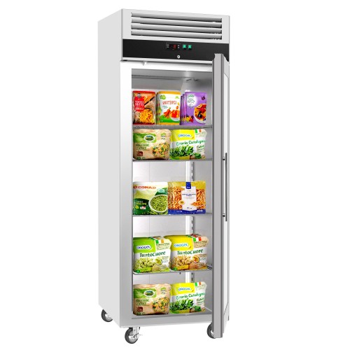 600lt Commercial Freezer Stainless Steel Single Glass Door GN2/1 Ventilated cooling | Stalwart on Castors