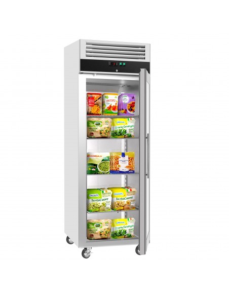 600lt Commercial Freezer Stainless Steel Single Glass Door GN2/1 Ventilated cooling | Stalwart on Castors