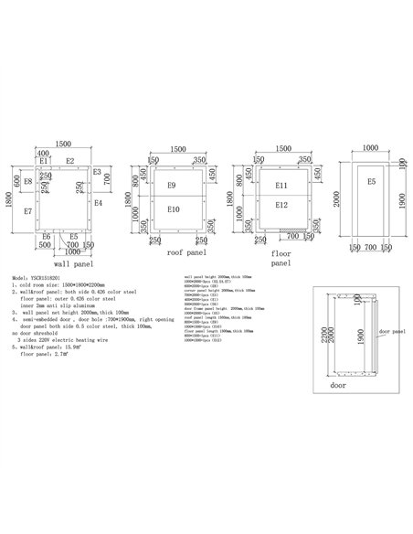 Modular Cold Room / Freezer Room 1500 x 1800 x 2200mm 100mm Insulated Panels | Stalwart DA-YSCR1518201