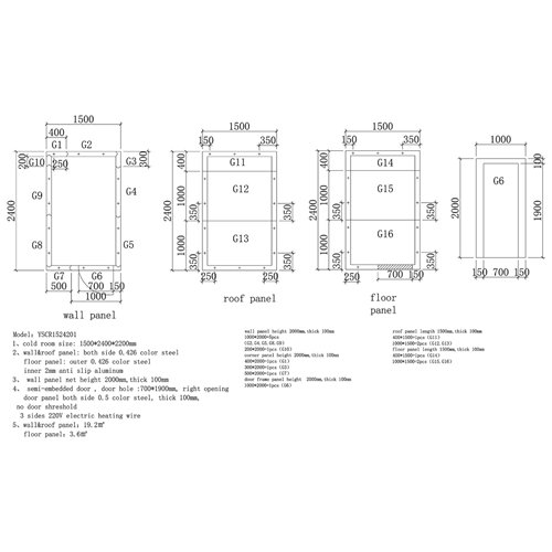Modular Cold Room / Freezer Room 1500 x 2400 x 2200mm 100mm Insulated Panels | Stalwart DA-YSCR1524201