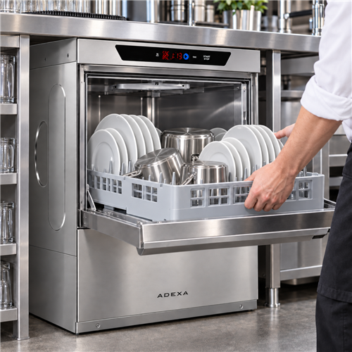 Commercial Dishwasher with  detergent + rinse  + drain pump 500 Plates/h 500x500mm rack 230V | Stalwart DA-INOK102