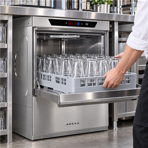 Commercial Dishwasher with  detergent + rinse  + drain pump 500 Plates/h 500x500mm rack 230V | Stalwart DA-INOK102