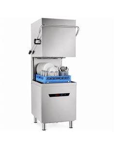 Commercial Hood Type Dishwasher with detergent + rinse pump 1080 Plates/h 500x500mm Rack 8.7kW 400V | Stalwart DA-INOK104