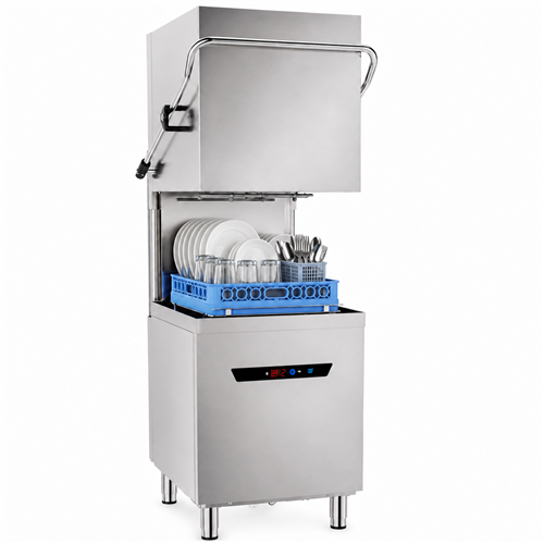 Commercial Hood Type Dishwasher with detergent + rinse pump 1080 Plates/h 500x500mm Rack 8.7kW 400V | Stalwart DA-INOK104