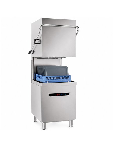 Commercial Hood Type Dishwasher with detergent + rinse pump 1080 Plates/h 500x500mm Rack 8.7kW 400V | Stalwart DA-INOK104