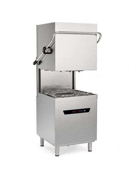 Commercial Hood Type Dishwasher with detergent + rinse pump 1080 Plates/h 500x500mm Rack 8.7kW 400V | Stalwart DA-INOK104