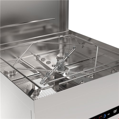 Commercial Hood Type Dishwasher with detergent + rinse pump 1080 Plates/h 500x500mm Rack 8.7kW 400V | Stalwart DA-INOK104