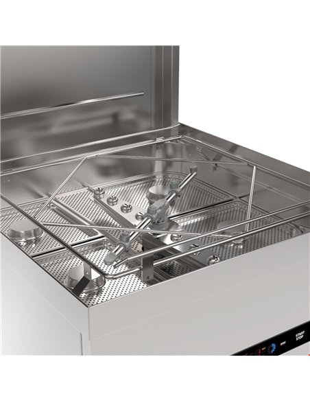 Commercial Hood Type Dishwasher with detergent + rinse pump 1080 Plates/h 500x500mm Rack 8.7kW 400V | Stalwart DA-INOK104