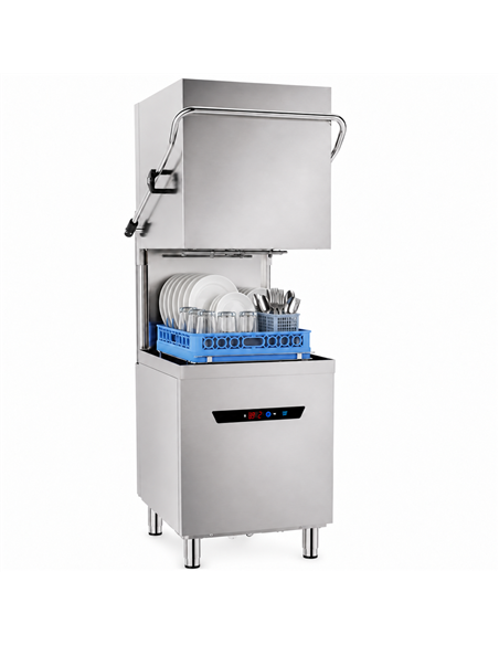 Commercial Hood Type Dishwasher 230V with detergent + rinse pump 1080 Plates/h 500x500mm Rack 6.7kW  | Stalwart DA-INOK106