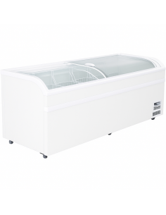 Commercial Horizontal Display Freezer with Shelves 750 Litres 2 Glass Doors 1900x850x850mm Ventilated Cooling Automatic Defrost