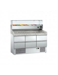 Commercial Pizza Prep Counter 6 Drawers 1400mm – Granite Top & Refrigerated Ingredient Display