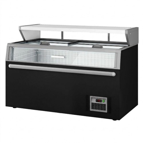 Commercial Supermarket Island Freezer 1454mm – 402 Ltr Black – Sliding Glass Lids & Baskets