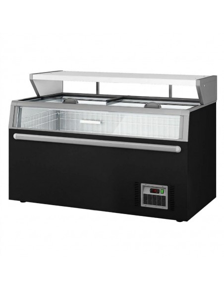 Commercial Supermarket Island Freezer 1454mm – 402 Ltr Black – Sliding Glass Lids & Baskets