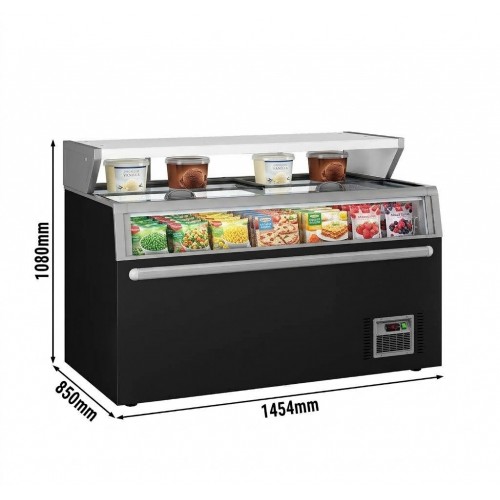 Commercial Supermarket Island Freezer 1454mm – 402 Ltr Black – Sliding Glass Lids & Baskets