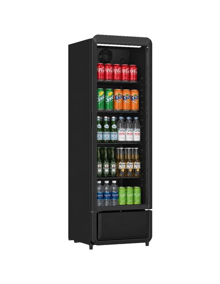 Commercial 388L Upright Single Glass Door Bottle Cooler Black 595 x 592 x 1878mm | Stalwart DA- SC360BLACK
