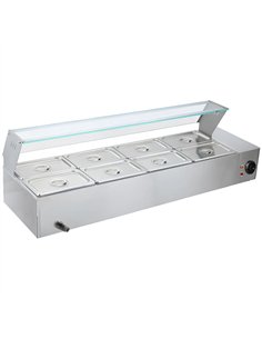 Commercial Stainless Steel Bain Marie with Glass Guard and 8 × 1/2 GN Pans &amp Lids 1430×570×385mm | Stalwart DA-M2224