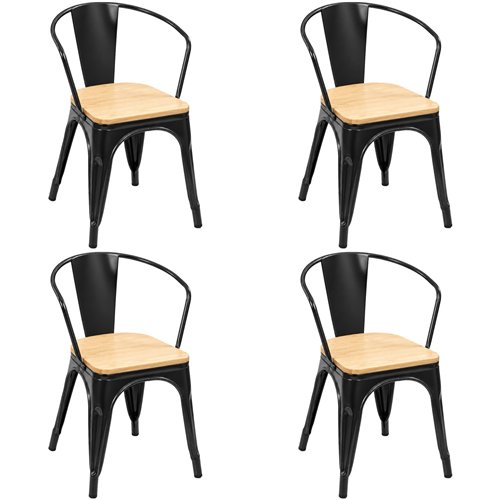 Commercial Gun Metal Dining Chair with Wooden Seat 200kg Capacity | Stalwart DA-WW170GM