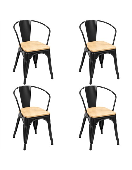 Commercial Gun Metal Dining Chair with Wooden Seat 200kg Capacity | Stalwart DA-WW170GM