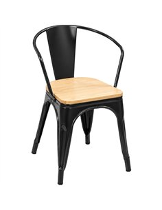 Commercial Gun Metal Dining Chair with Wooden Seat 200kg Capacity | Stalwart DA-WW170GM 2