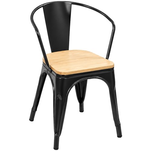 Commercial Gun Metal Dining Chair with Wooden Seat 200kg Capacity | Stalwart DA-WW170GM