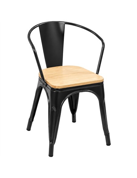Commercial Gun Metal Dining Chair with Wooden Seat 200kg Capacity | Stalwart DA-WW170GM