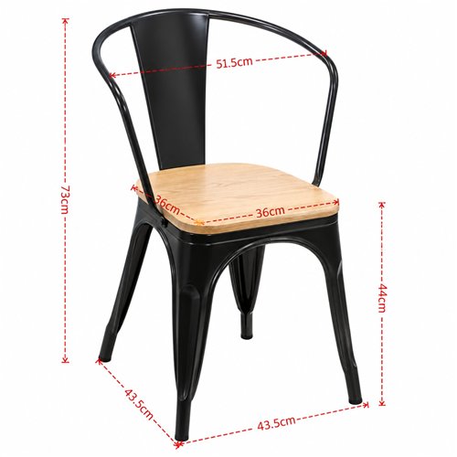 Commercial Gun Metal Dining Chair with Wooden Seat 200kg Capacity | Stalwart DA-WW170GM