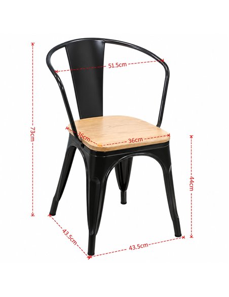 Commercial Gun Metal Dining Chair with Wooden Seat 200kg Capacity | Stalwart DA-WW170GM