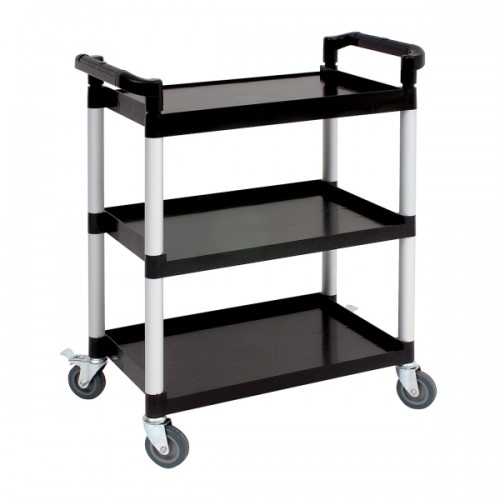 Genware Small 3 Tier Pp Trolley Black Shelves