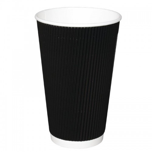 Fiesta Takeaway Coffee Cups Ripple Wall Kraft Black 16oz x25