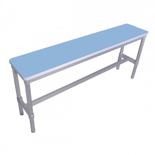 GoPak Enviro Indoor High Bench Pastel BlueAluminium Frame. Pastel Blue Top. 710(H) x 330(W) x 1600(D)mm
