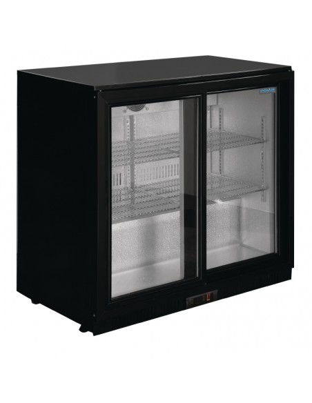 Polar Double Sliding Door Back Bar Cooler in Black with LED Lighting