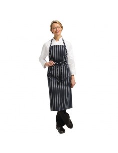 Chef Works Premium Woven Apron Navy and White Stripe