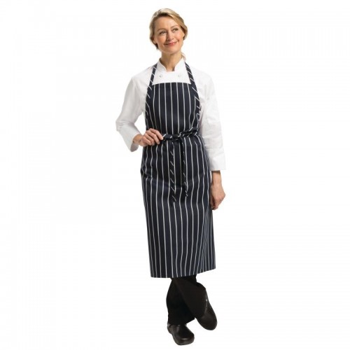 Chef Works Premium Woven Apron Navy and White Stripe