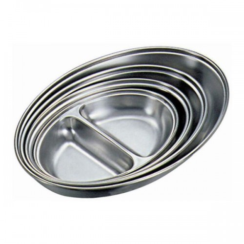 Stainless Steel 2 DIVISION Oval Vegetable Dish 8"