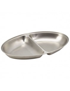 Stainless Steel 2 DIVISION  Oval Veg Dish 14"   Width 21.2cm