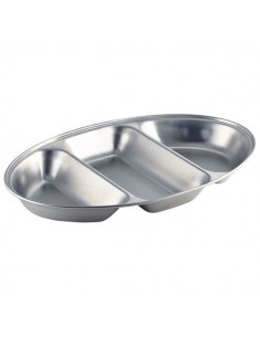 Stainless Steel 3 DIVISION Oval Veg Dish 14"   Width 21.2cm