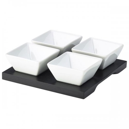 Black Wood Dip Tray Set 15X15cm W/ 4 Dishes - Quantity 4