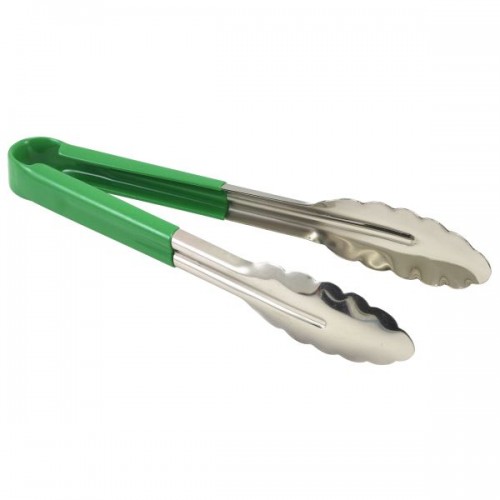 Genware Colour Coded Stainless Steel  Tong 23cm Green