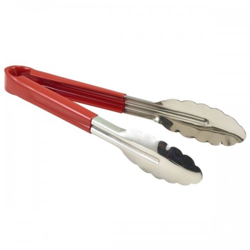 Genware Colour Coded Stainless Steel  Tong 23cm Red