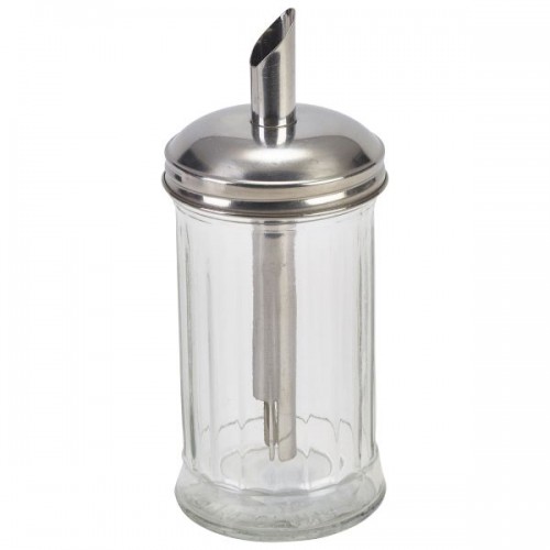 Sugar Pourer Clear Glass Base Stainless Steel Tube Top