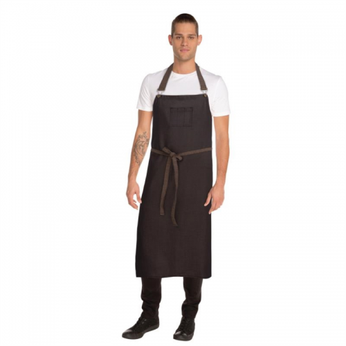 Chef Works Urban Bib Apron in Black & Brown 863 100% Cotton mm x762 L W 