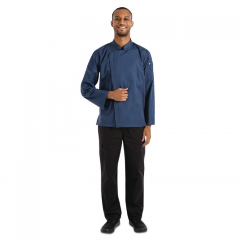 Chef Works Hartford Lightweight Zipper Unisex Chef Jacket Blue L