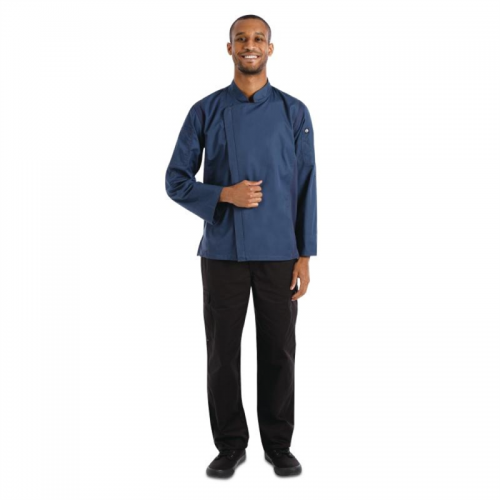 Chef Works Hartford Lightweight Zipper Unisex Chef Jacket Blue M