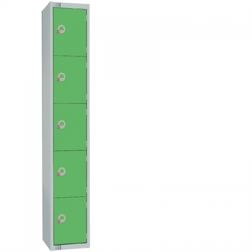 Elite Five Door Coin Return Locker with Sloping Top Green