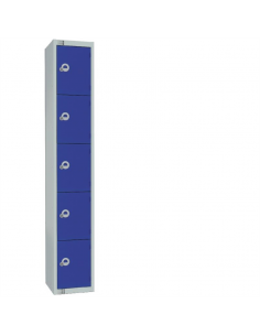 Elite Five Door Coin Return Locker with Sloping Top Blue