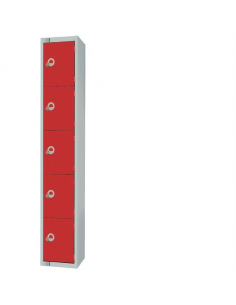 Elite Five Door Coin Return Locker with Sloping Top Red